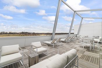 Outdoor rooftop lounge at Crystal Flats in Bentonville, AR